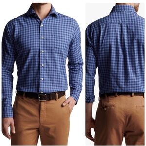 Peter Millar Soft Cotton Sport Shirt Atlantic Blue Plaid Button Down Shirt